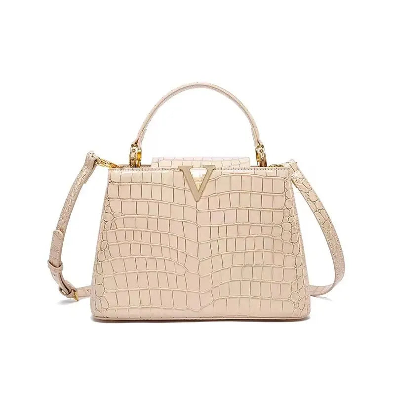 Cora Leather Crocodile Print Shoulder Handbags