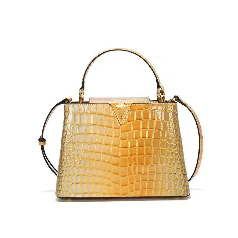 Cora Leather Crocodile Print Shoulder Handbags