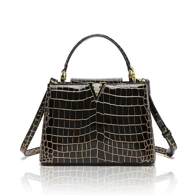 Cora Leather Crocodile Print Shoulder Handbags